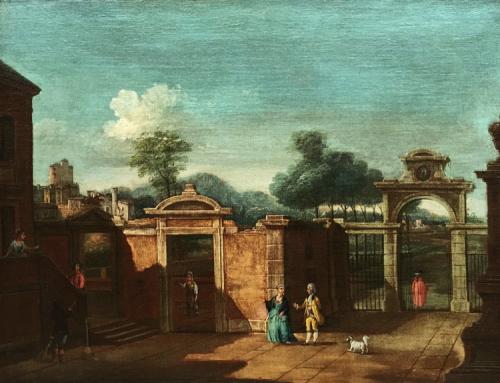 A Pair of Capriccio Landscapes with Figures and Ruins